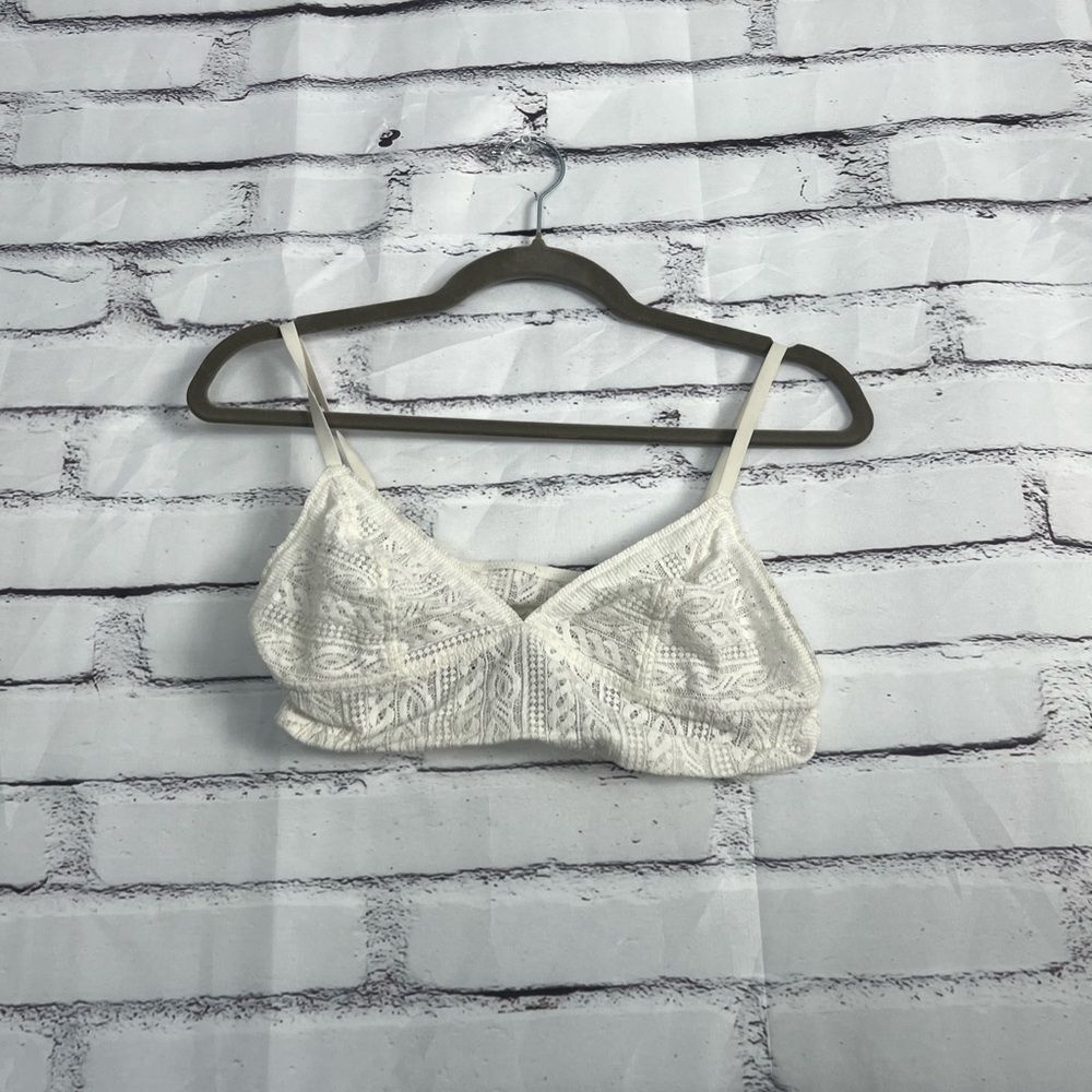 Aerie White Lace Bralette Wireless Women’s Large Soft Stretch Lined Crop Top Y2K - Picture 6 of 14